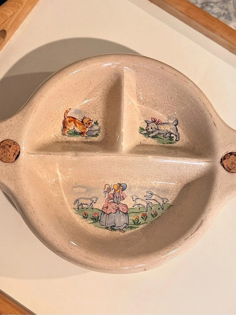 Vintage Divided Ceramic Serving Dish Cottagecore Farm